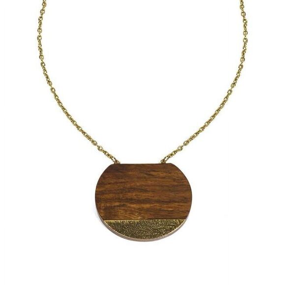 Earth & Fire Sun Necklace Wood Etched Brass Jewelry Chain Accessory Medallion - Picture 1 of 7